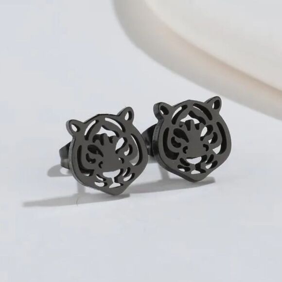 New TIGER TEAM PRIDE BLACK STUD EARRINGS - Picture 1 of 5